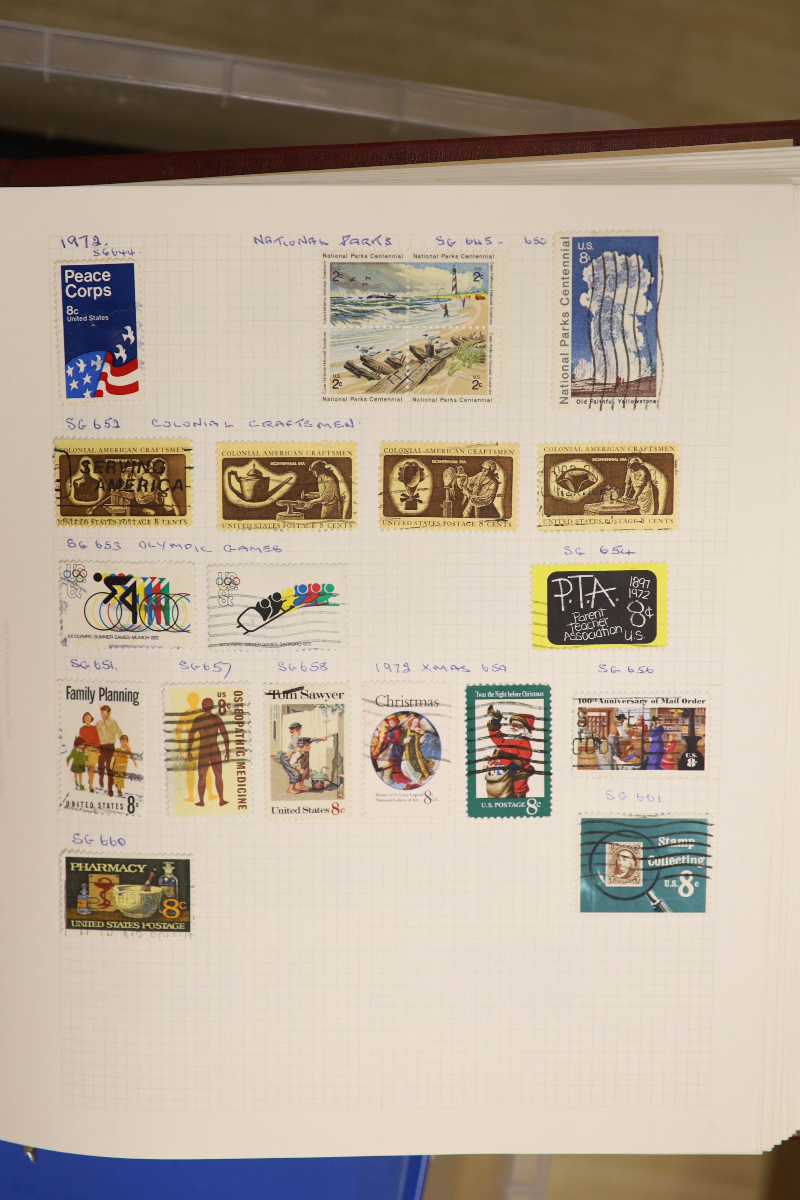 Sixteen albums / stock books world stamps with British commonwealth, Scandinavia, Germany